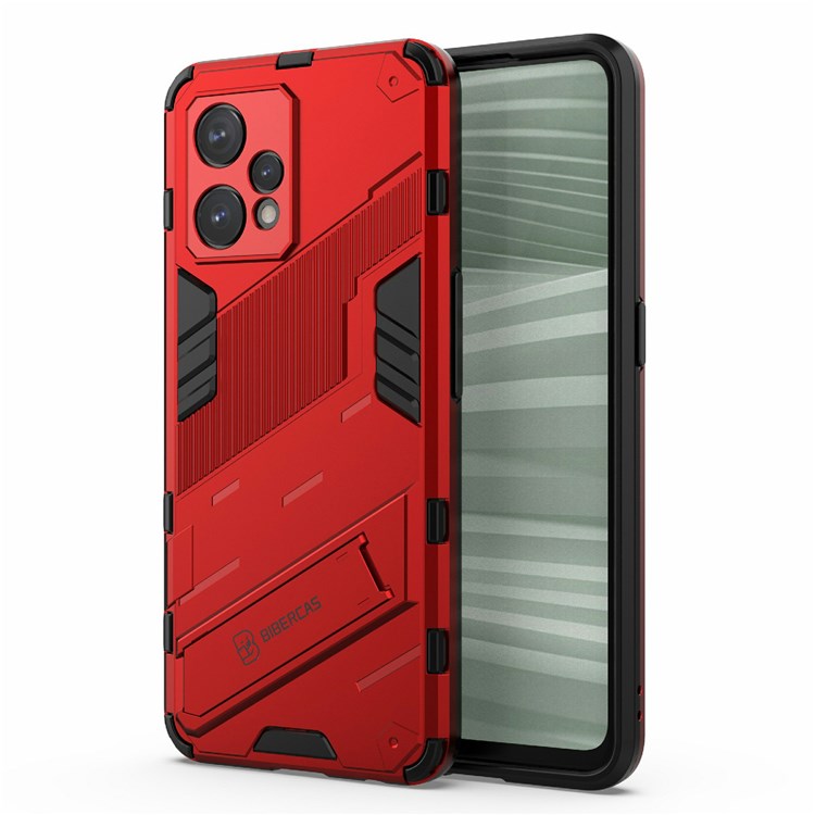 For Realme 9 Pro+ Drop-proof Scratch-resistant  Phone Case Hard PC + Soft TPU Kickstand Cover - Red