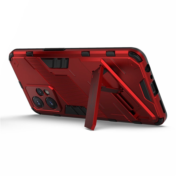 For Realme 9 Pro+ Drop-proof Scratch-resistant  Phone Case Hard PC + Soft TPU Kickstand Cover - Red