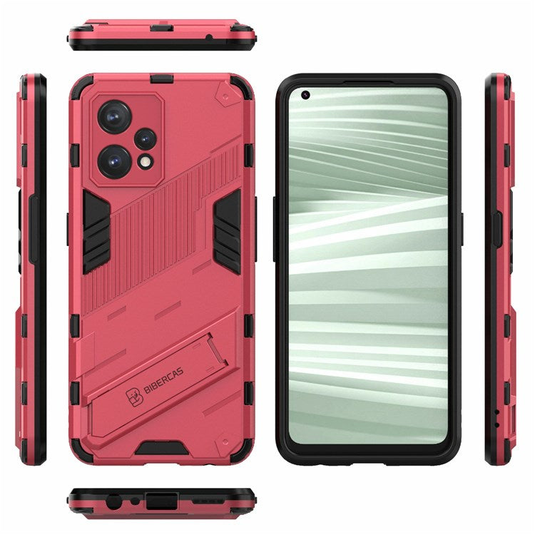 For Realme 9 Pro+ Drop-proof Scratch-resistant  Phone Case Hard PC + Soft TPU Kickstand Cover - Rose