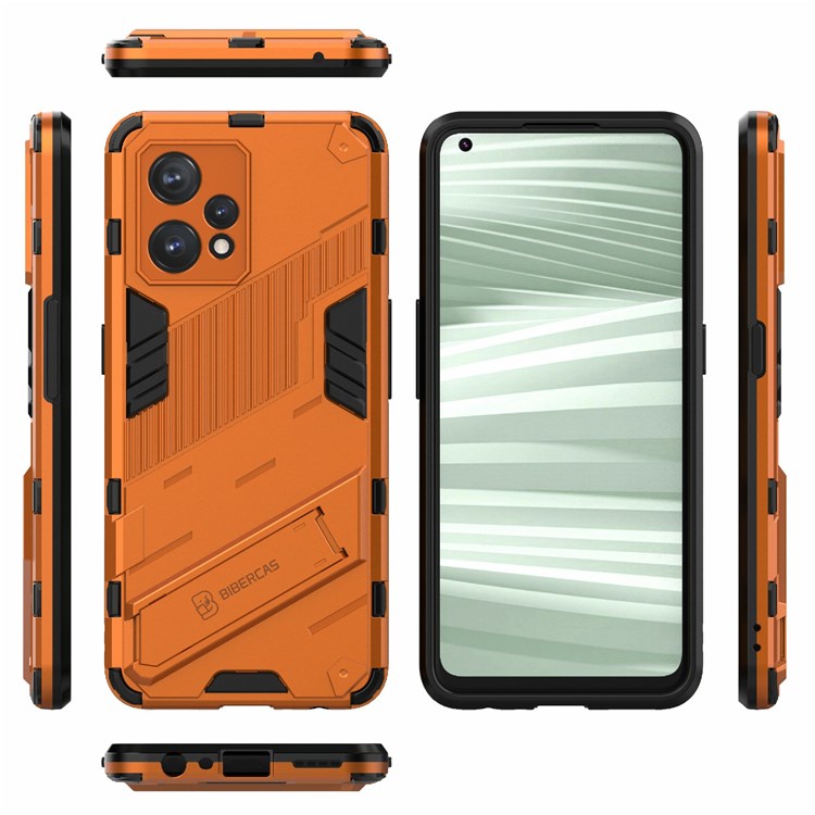 For Realme 9 Pro+ Drop-proof Scratch-resistant  Phone Case Hard PC + Soft TPU Kickstand Cover - Orange