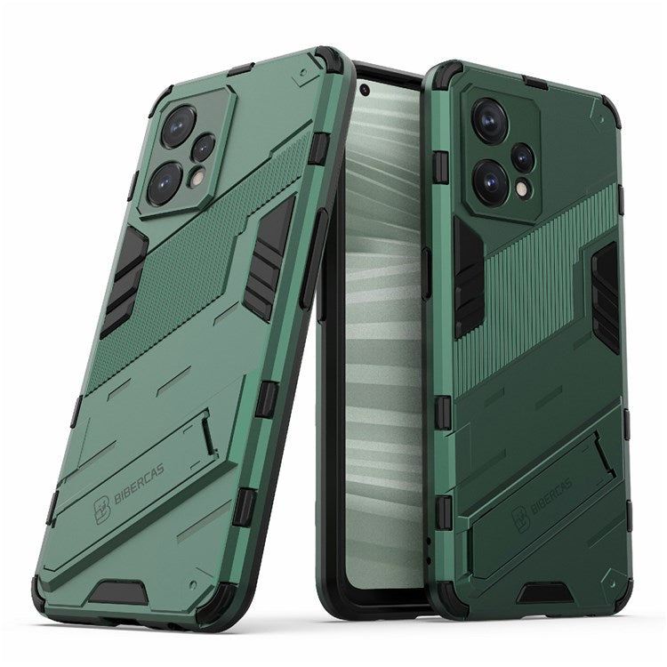 For Realme 9 Pro+ Drop-proof Scratch-resistant  Phone Case Hard PC + Soft TPU Kickstand Cover - Green