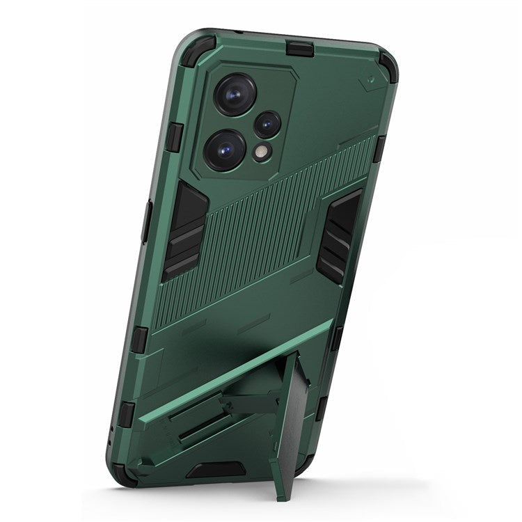 For Realme 9 Pro+ Drop-proof Scratch-resistant  Phone Case Hard PC + Soft TPU Kickstand Cover - Green