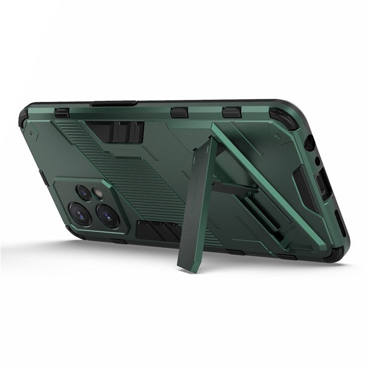 For Realme 9 Pro+ Drop-proof Scratch-resistant  Phone Case Hard PC + Soft TPU Kickstand Cover - Green