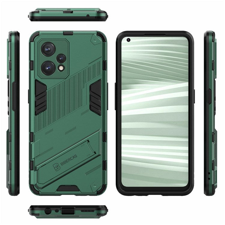 For Realme 9 Pro+ Drop-proof Scratch-resistant  Phone Case Hard PC + Soft TPU Kickstand Cover - Green