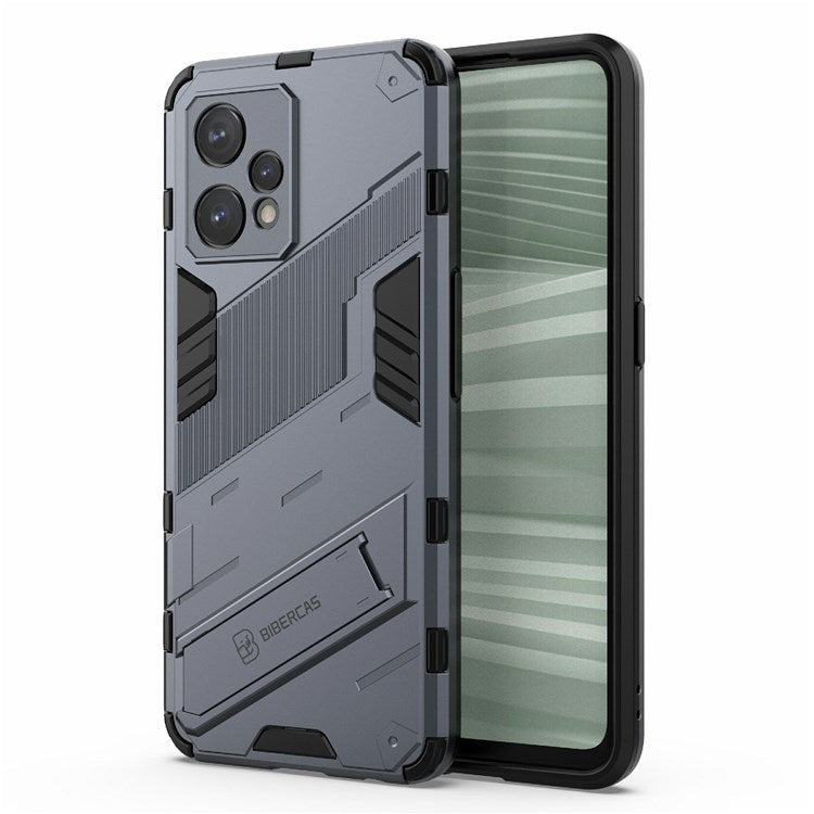 For Realme 9 Pro+ Drop-proof Scratch-resistant  Phone Case Hard PC + Soft TPU Kickstand Cover - Dark Blue