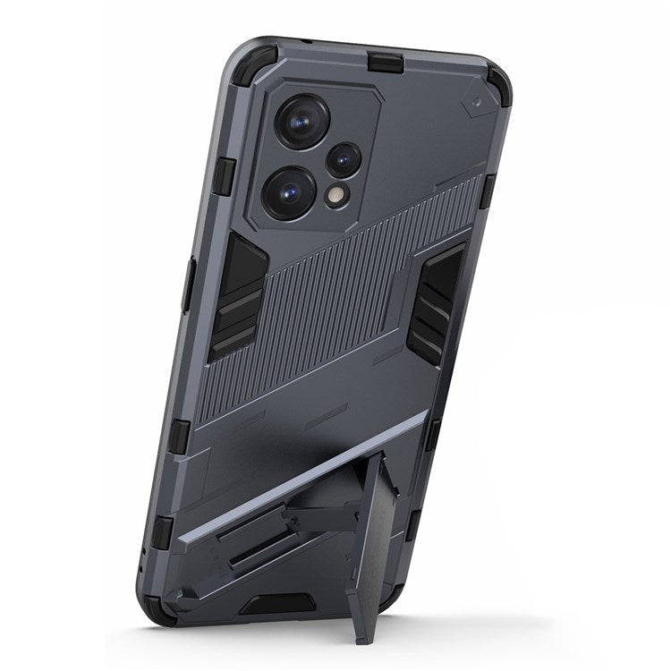 For Realme 9 Pro+ Drop-proof Scratch-resistant  Phone Case Hard PC + Soft TPU Kickstand Cover - Dark Blue