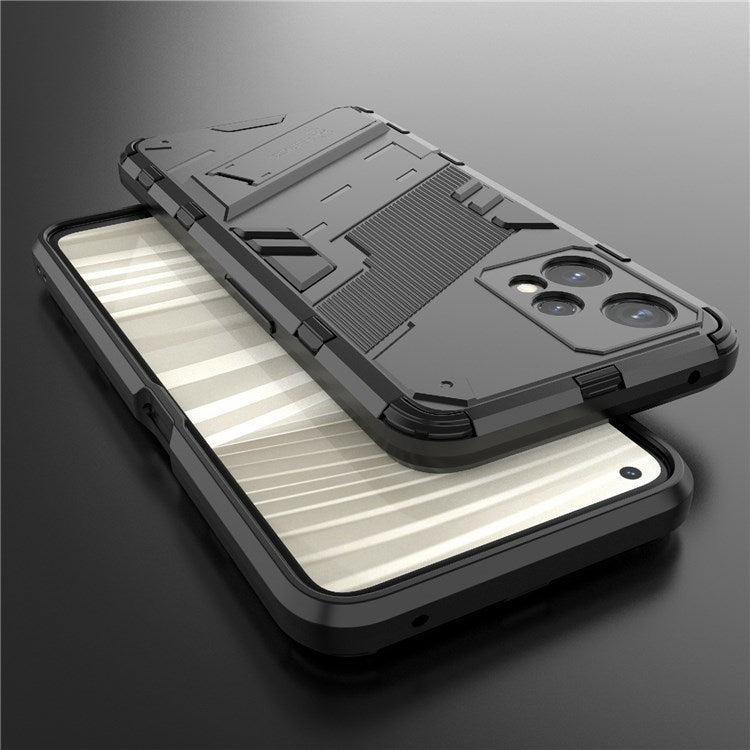 Hard PC + Soft TPU Protective Case for Realme 9 Pro 5G / 9 5G / V25 Anti-fall Scratch-resistant Kickstand Phone Case Cover - Black