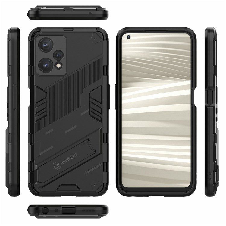 Hard PC + Soft TPU Protective Case for Realme 9 Pro 5G / 9 5G / V25 Anti-fall Scratch-resistant Kickstand Phone Case Cover - Black