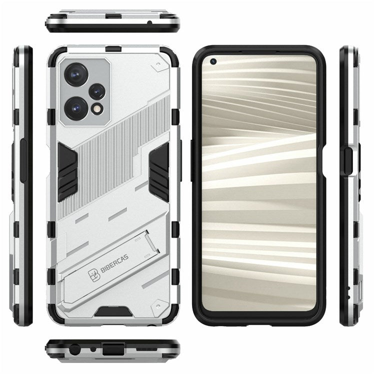Hard PC + Soft TPU Protective Case for Realme 9 Pro 5G / 9 5G / V25 Anti-fall Scratch-resistant Kickstand Phone Case Cover - White