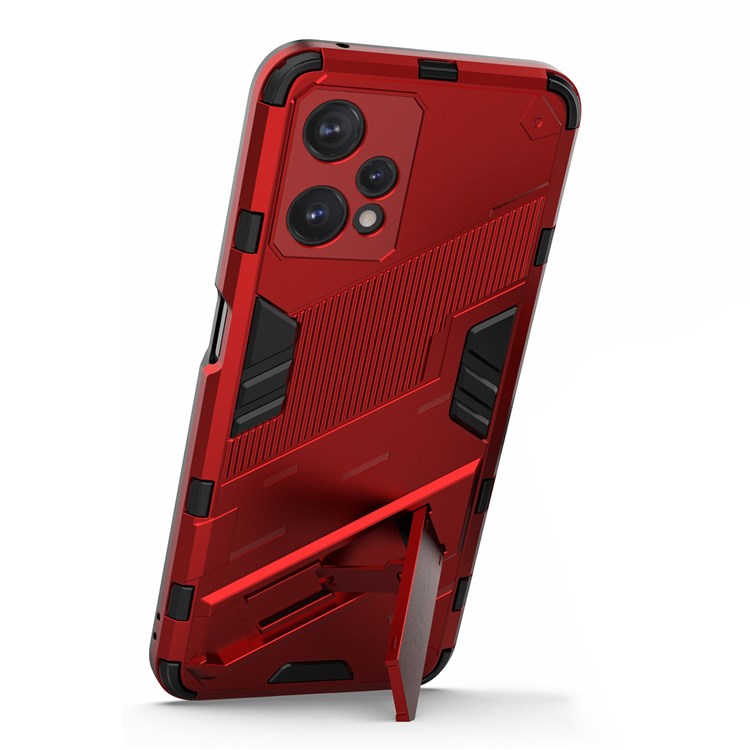 Hard PC + Soft TPU Protective Case for Realme 9 Pro 5G / 9 5G / V25 Anti-fall Scratch-resistant Kickstand Phone Case Cover - Red