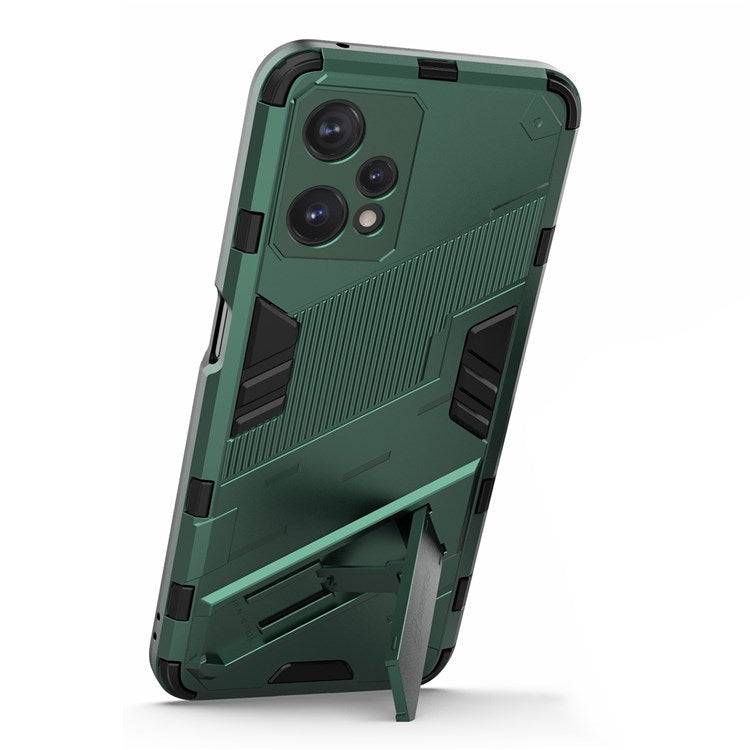 Hard PC + Soft TPU Protective Case for Realme 9 Pro 5G / 9 5G / V25 Anti-fall Scratch-resistant Kickstand Phone Case Cover - Green