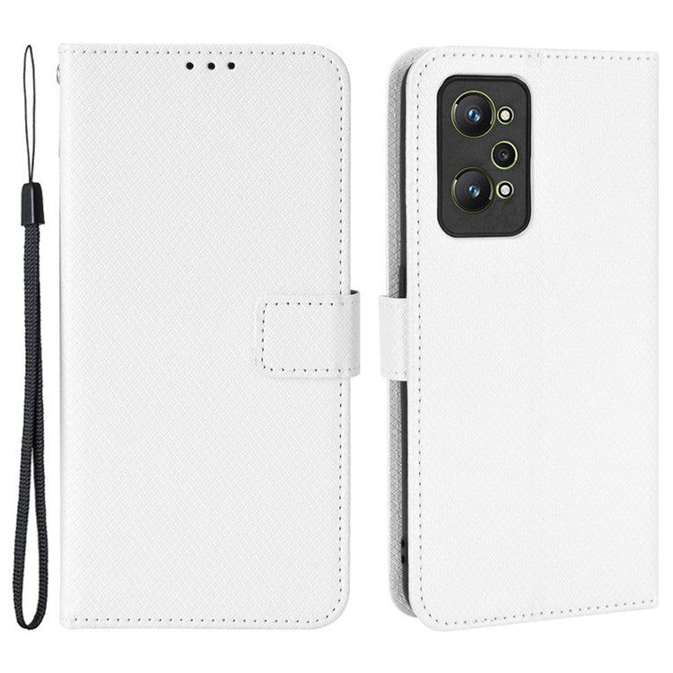 PU Leather Cover for Realme GT Neo2 5G/GT Neo 3T 5G/GT2 Anti-scratch Diamond Texture Wallet Stand Magnetic Full Protection Phone Case - White
