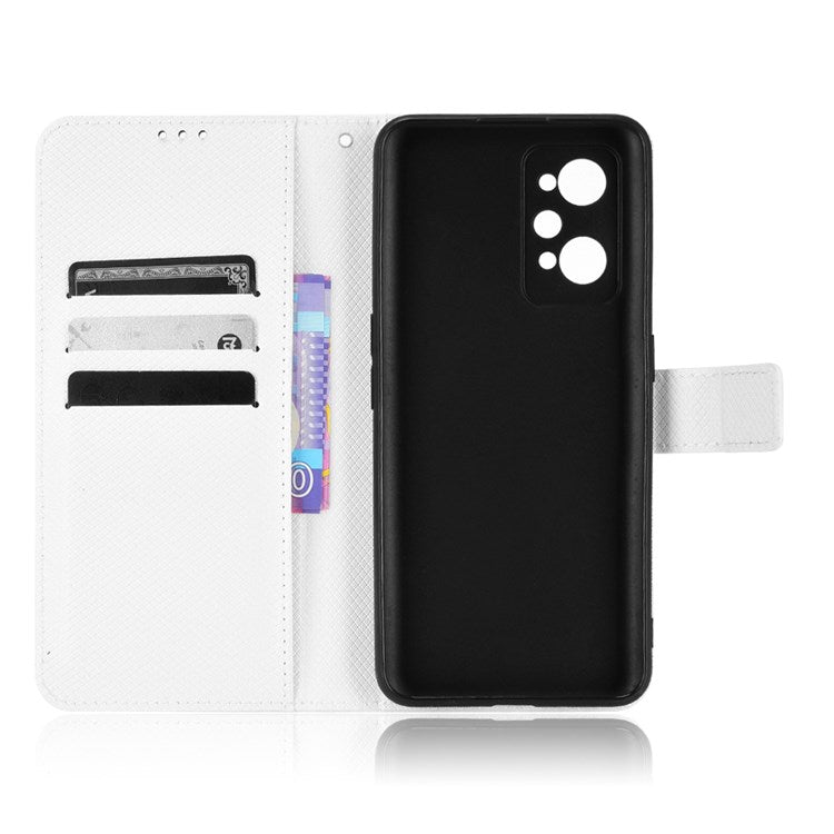 PU Leather Cover for Realme GT Neo2 5G/GT Neo 3T 5G/GT2 Anti-scratch Diamond Texture Wallet Stand Magnetic Full Protection Phone Case - White