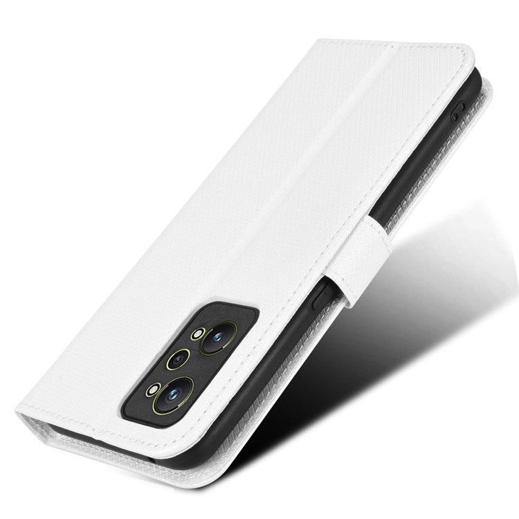 PU Leather Cover for Realme GT Neo2 5G/GT Neo 3T 5G/GT2 Anti-scratch Diamond Texture Wallet Stand Magnetic Full Protection Phone Case - White