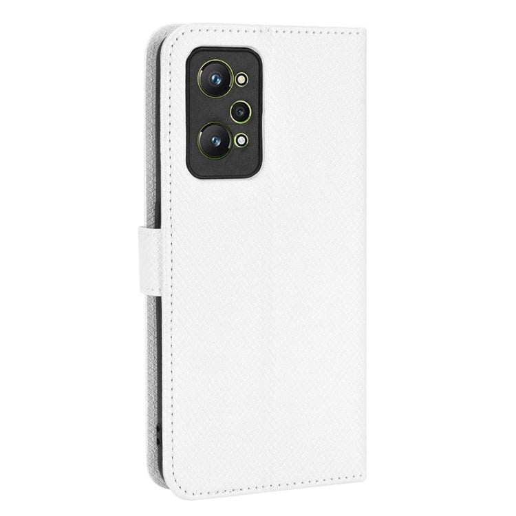 PU Leather Cover for Realme GT Neo2 5G/GT Neo 3T 5G/GT2 Anti-scratch Diamond Texture Wallet Stand Magnetic Full Protection Phone Case - White