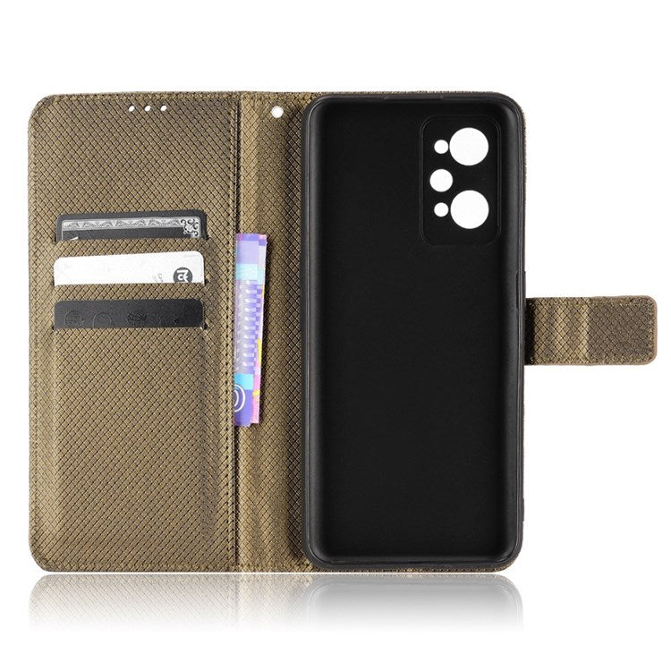 PU Leather Cover for Realme GT Neo2 5G/GT Neo 3T 5G/GT2 Anti-scratch Diamond Texture Wallet Stand Magnetic Full Protection Phone Case - Brown