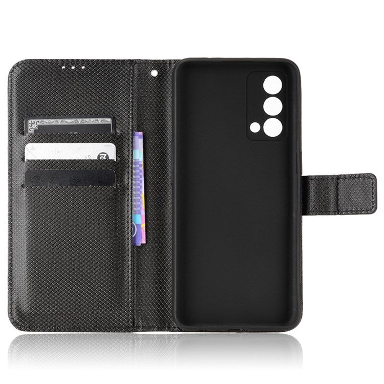 For Realme GT Master/Q3 Pro Carnival/Oppo K9 Diamond Texture Phone Cover Stand PU Leather Wallet Flip Cover - Black