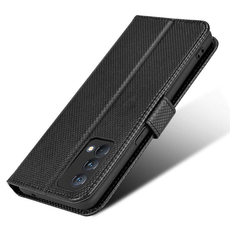 For Realme GT Master/Q3 Pro Carnival/Oppo K9 Diamond Texture Phone Cover Stand PU Leather Wallet Flip Cover - Black