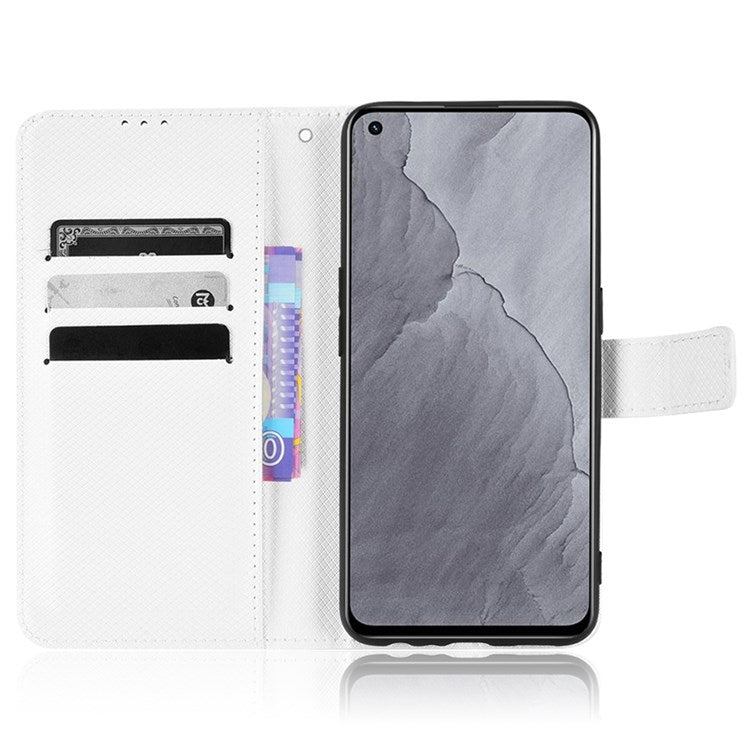 For Realme GT Master/Q3 Pro Carnival/Oppo K9 Diamond Texture Phone Cover Stand PU Leather Wallet Flip Cover - White