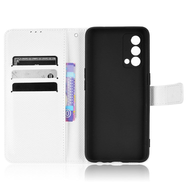 For Realme GT Master/Q3 Pro Carnival/Oppo K9 Diamond Texture Phone Cover Stand PU Leather Wallet Flip Cover - White
