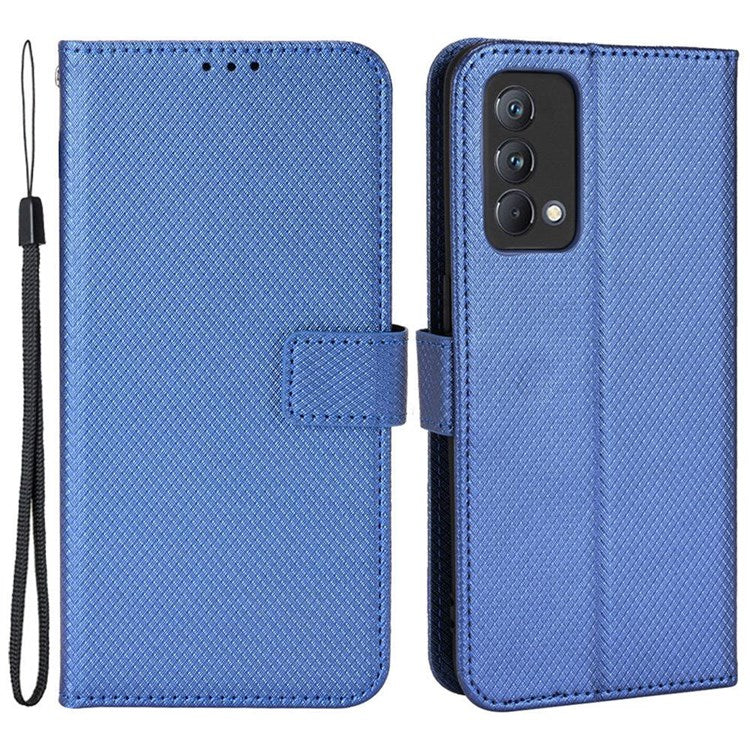 For Realme GT Master/Q3 Pro Carnival/Oppo K9 Diamond Texture Phone Cover Stand PU Leather Wallet Flip Cover - Blue