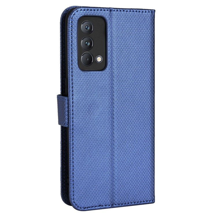 For Realme GT Master/Q3 Pro Carnival/Oppo K9 Diamond Texture Phone Cover Stand PU Leather Wallet Flip Cover - Blue