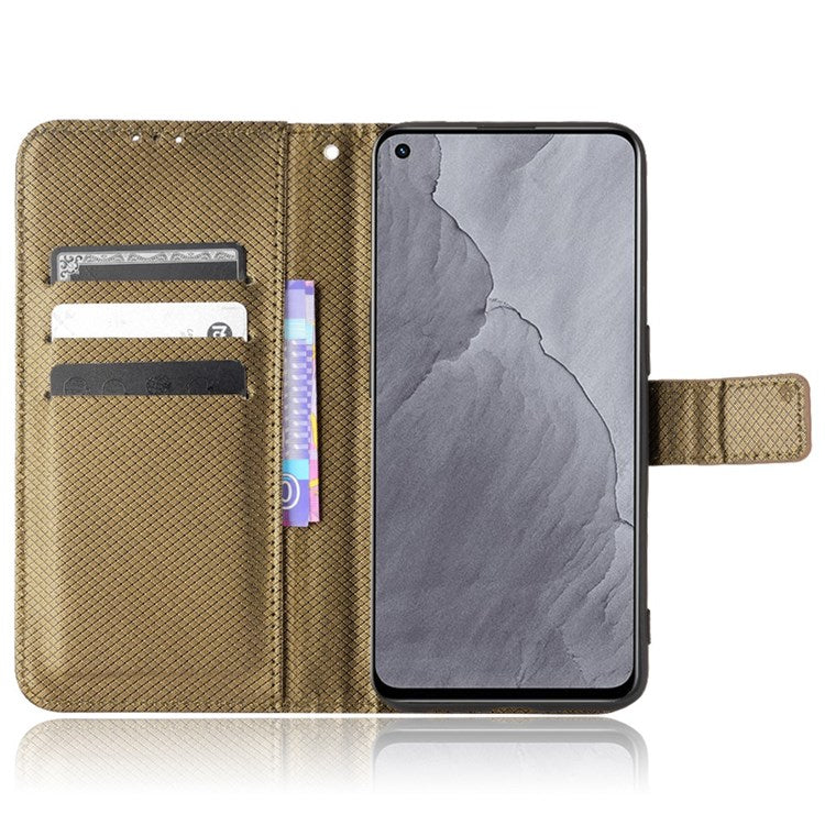 For Realme GT Master/Q3 Pro Carnival/Oppo K9 Diamond Texture Phone Cover Stand PU Leather Wallet Flip Cover - Brown