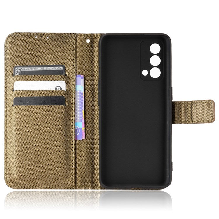 For Realme GT Master/Q3 Pro Carnival/Oppo K9 Diamond Texture Phone Cover Stand PU Leather Wallet Flip Cover - Brown