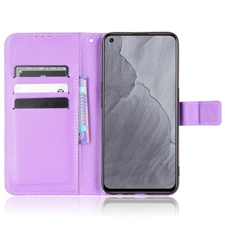 For Realme GT Master/Q3 Pro Carnival/Oppo K9 Diamond Texture Phone Cover Stand PU Leather Wallet Flip Cover - Purple