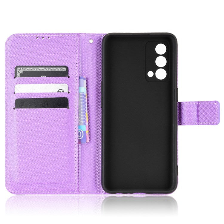 For Realme GT Master/Q3 Pro Carnival/Oppo K9 Diamond Texture Phone Cover Stand PU Leather Wallet Flip Cover - Purple