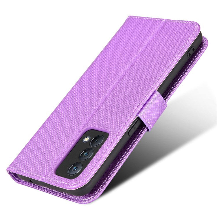 For Realme GT Master/Q3 Pro Carnival/Oppo K9 Diamond Texture Phone Cover Stand PU Leather Wallet Flip Cover - Purple
