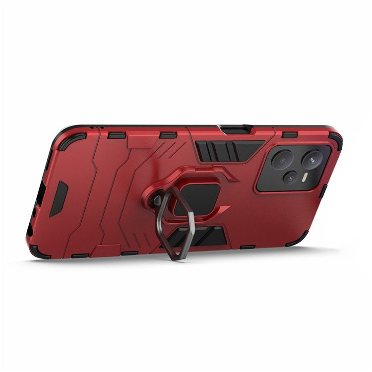 For Realme C35 Soft TPU + Hard PC Cover Ring Holder Kickstand Mobile Phone Case - Red