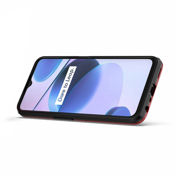 For Realme C35 Soft TPU + Hard PC Cover Ring Holder Kickstand Mobile Phone Case - Red