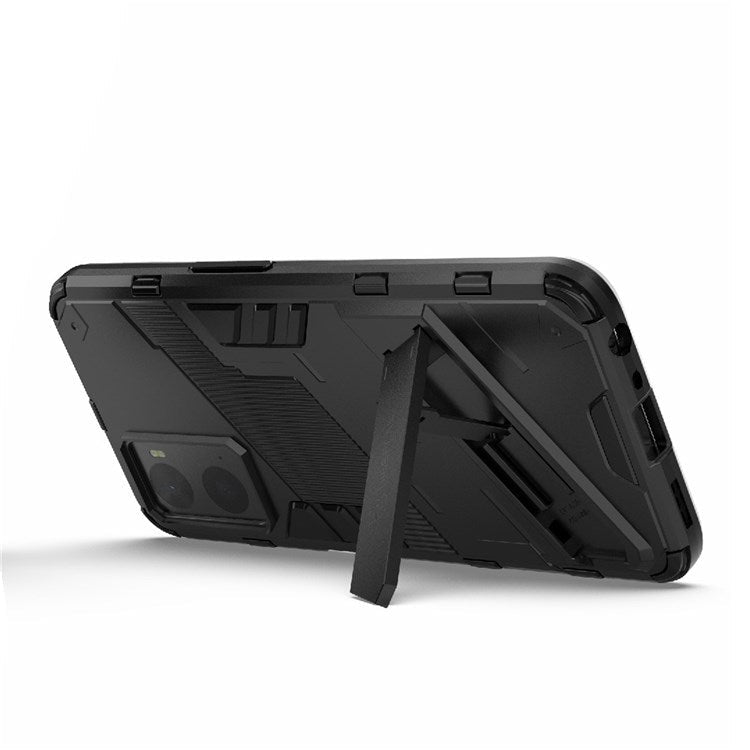 Hard PC + Soft TPU Case for Realme 9i / Oppo A36 / A76 Adjustable Kickstand Well-protected Phone Case Shell - Black