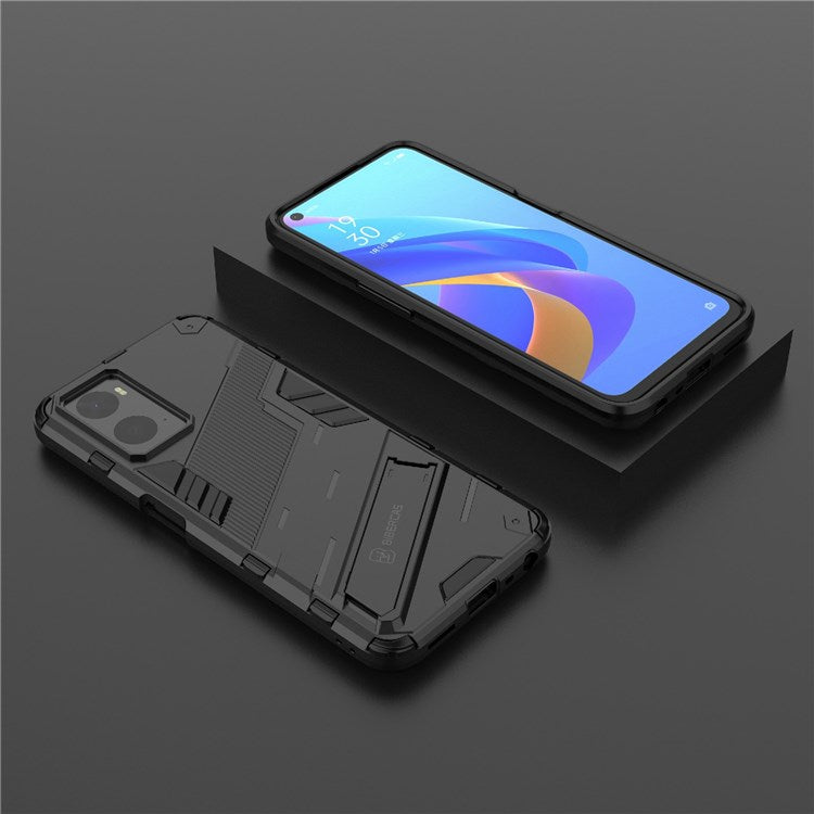 Hard PC + Soft TPU Case for Realme 9i / Oppo A36 / A76 Adjustable Kickstand Well-protected Phone Case Shell - Black