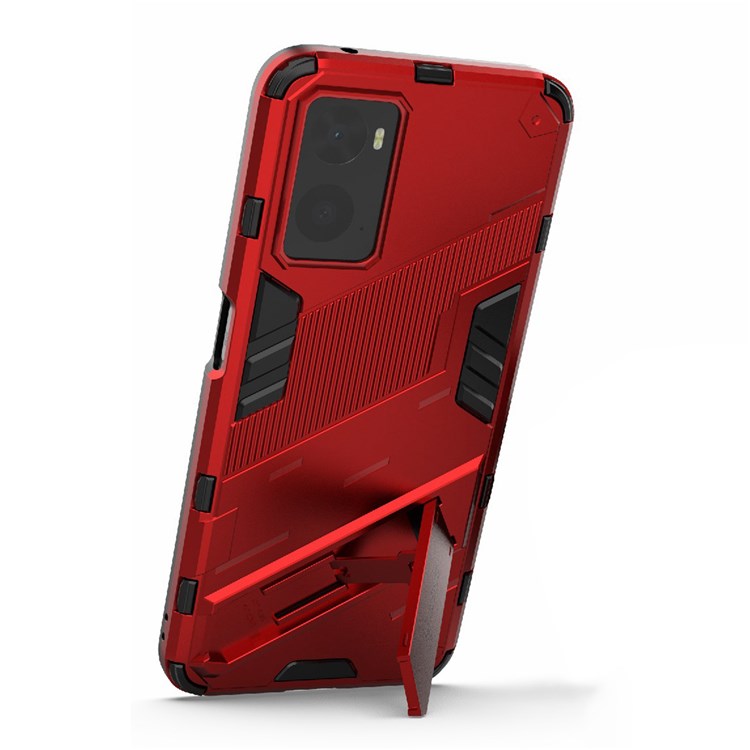 Hard PC + Soft TPU Case for Realme 9i / Oppo A36 / A76 Adjustable Kickstand Well-protected Phone Case Shell - Red