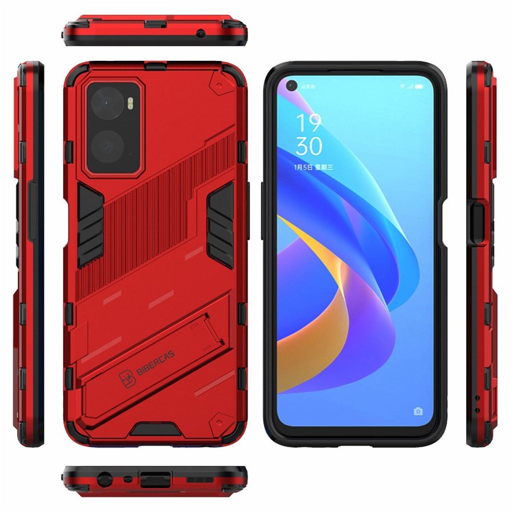 Hard PC + Soft TPU Case for Realme 9i / Oppo A36 / A76 Adjustable Kickstand Well-protected Phone Case Shell - Red