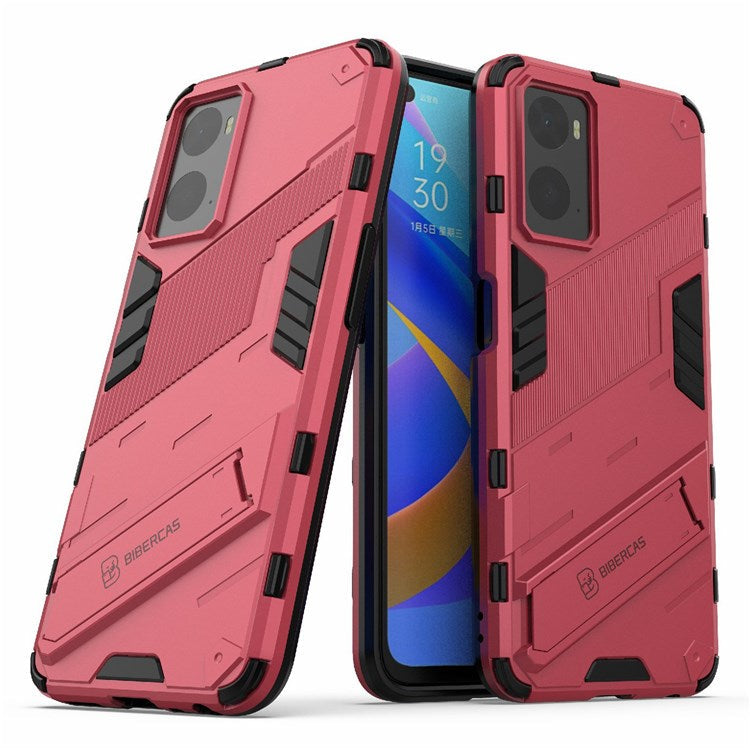 Hard PC + Soft TPU Case for Realme 9i / Oppo A36 / A76 Adjustable Kickstand Well-protected Phone Case Shell - Rose