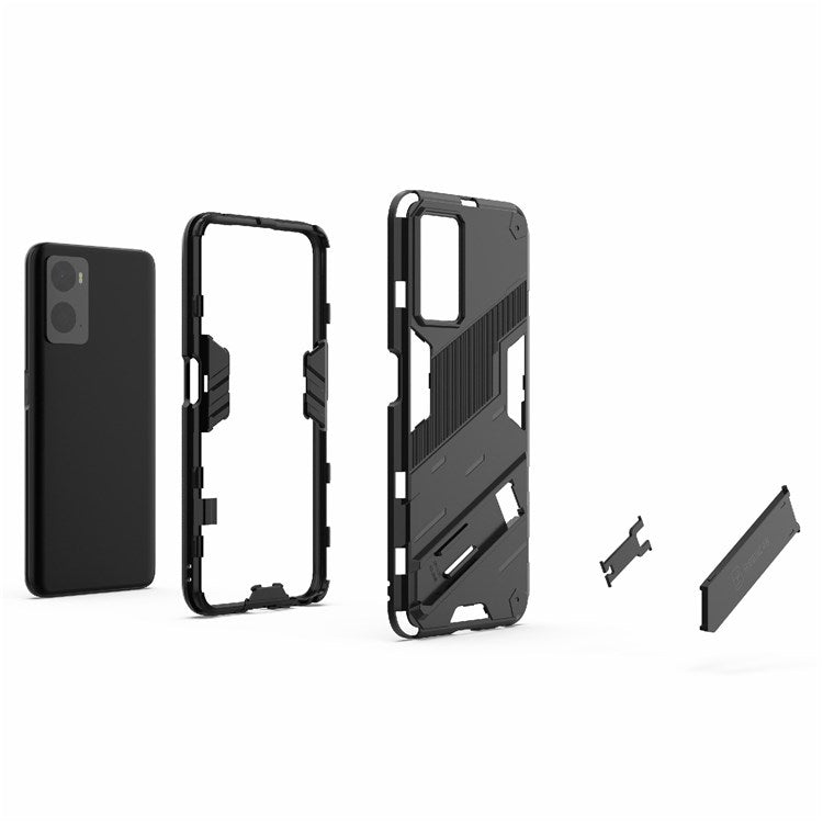 Hard PC + Soft TPU Case for Realme 9i / Oppo A36 / A76 Adjustable Kickstand Well-protected Phone Case Shell - Rose