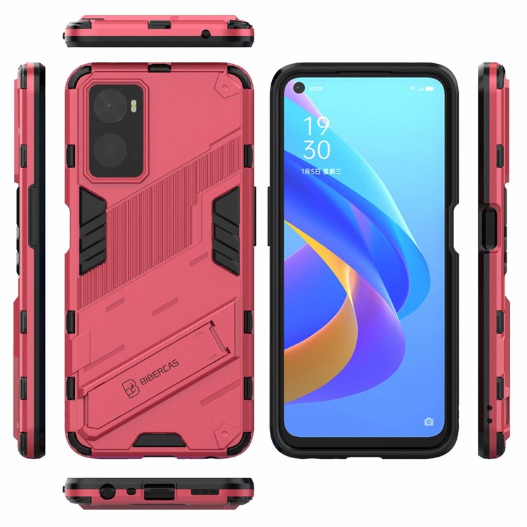 Hard PC + Soft TPU Case for Realme 9i / Oppo A36 / A76 Adjustable Kickstand Well-protected Phone Case Shell - Rose