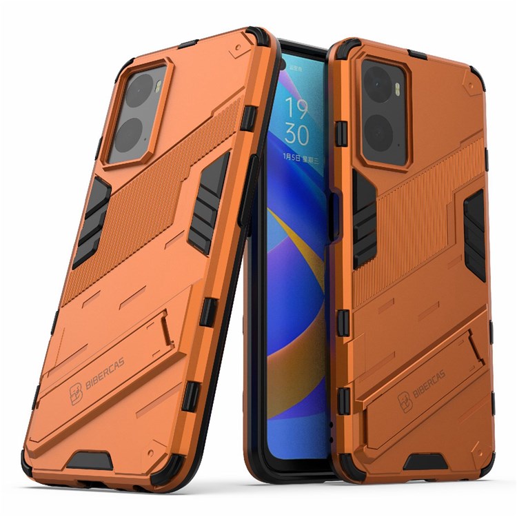 Hard PC + Soft TPU Case for Realme 9i / Oppo A36 / A76 Adjustable Kickstand Well-protected Phone Case Shell - Orange