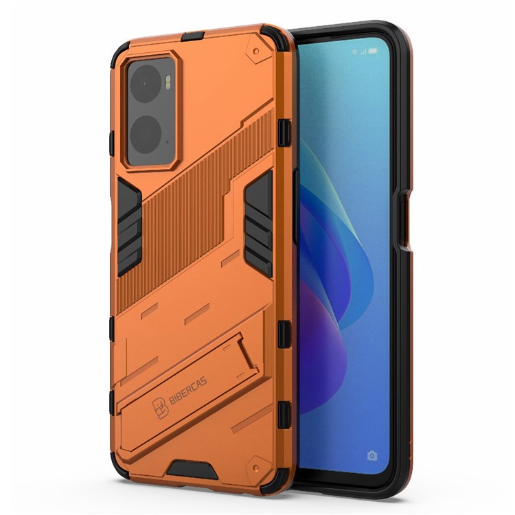 Hard PC + Soft TPU Case for Realme 9i / Oppo A36 / A76 Adjustable Kickstand Well-protected Phone Case Shell - Orange