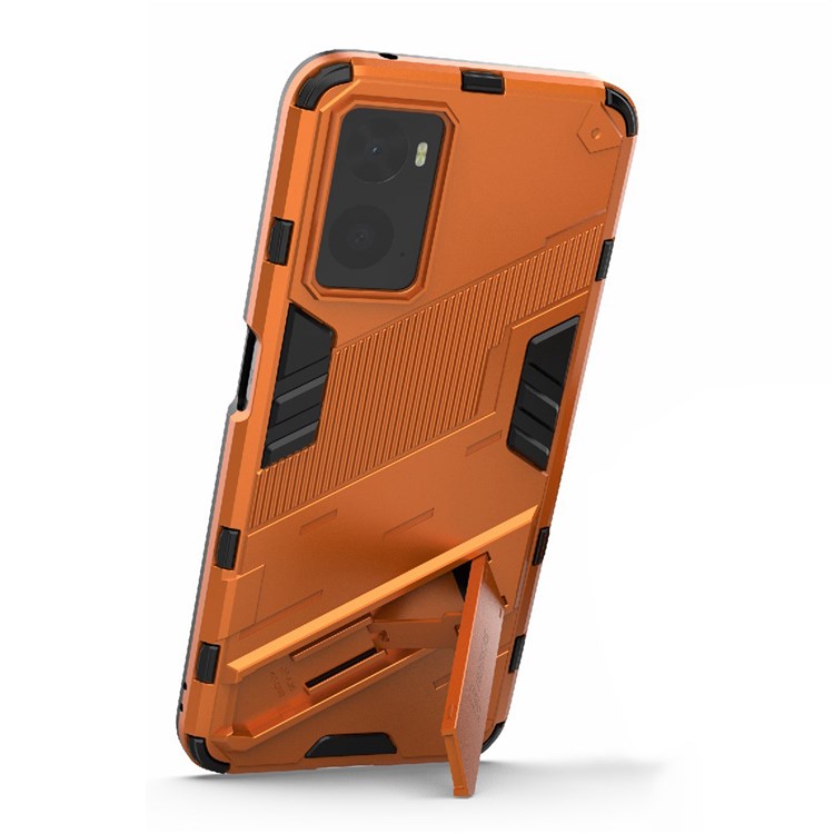 Hard PC + Soft TPU Case for Realme 9i / Oppo A36 / A76 Adjustable Kickstand Well-protected Phone Case Shell - Orange