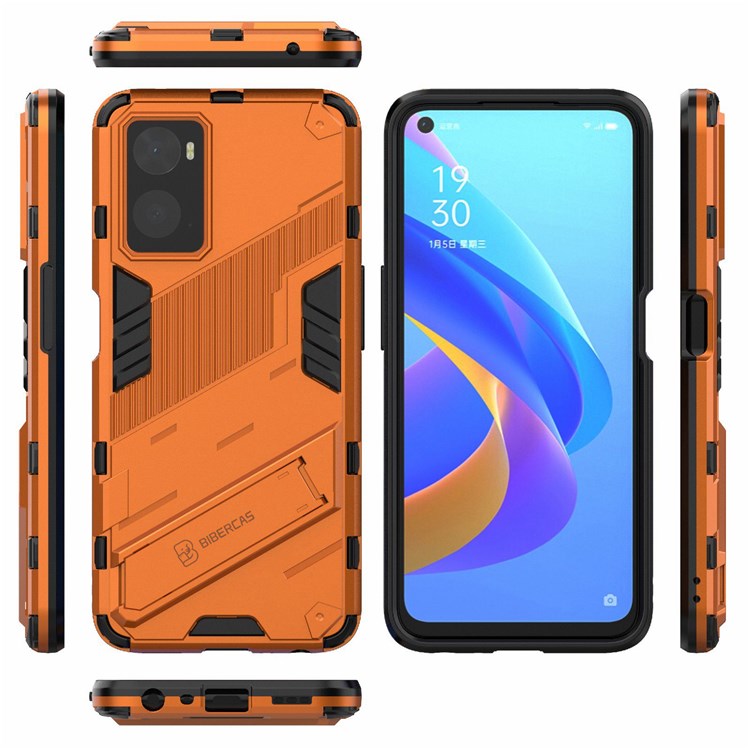 Hard PC + Soft TPU Case for Realme 9i / Oppo A36 / A76 Adjustable Kickstand Well-protected Phone Case Shell - Orange