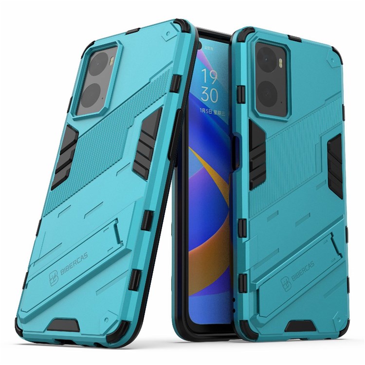 Hard PC + Soft TPU Case for Realme 9i / Oppo A36 / A76 Adjustable Kickstand Well-protected Phone Case Shell - Baby Blue