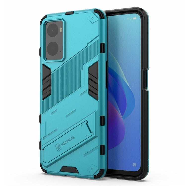 Hard PC + Soft TPU Case for Realme 9i / Oppo A36 / A76 Adjustable Kickstand Well-protected Phone Case Shell - Baby Blue