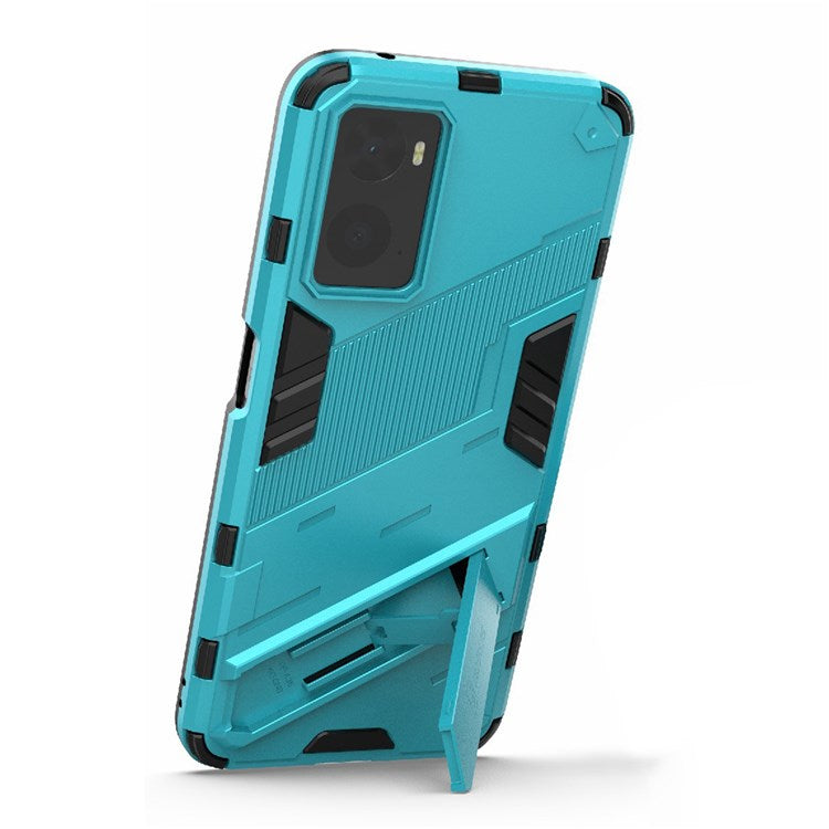 Hard PC + Soft TPU Case for Realme 9i / Oppo A36 / A76 Adjustable Kickstand Well-protected Phone Case Shell - Baby Blue