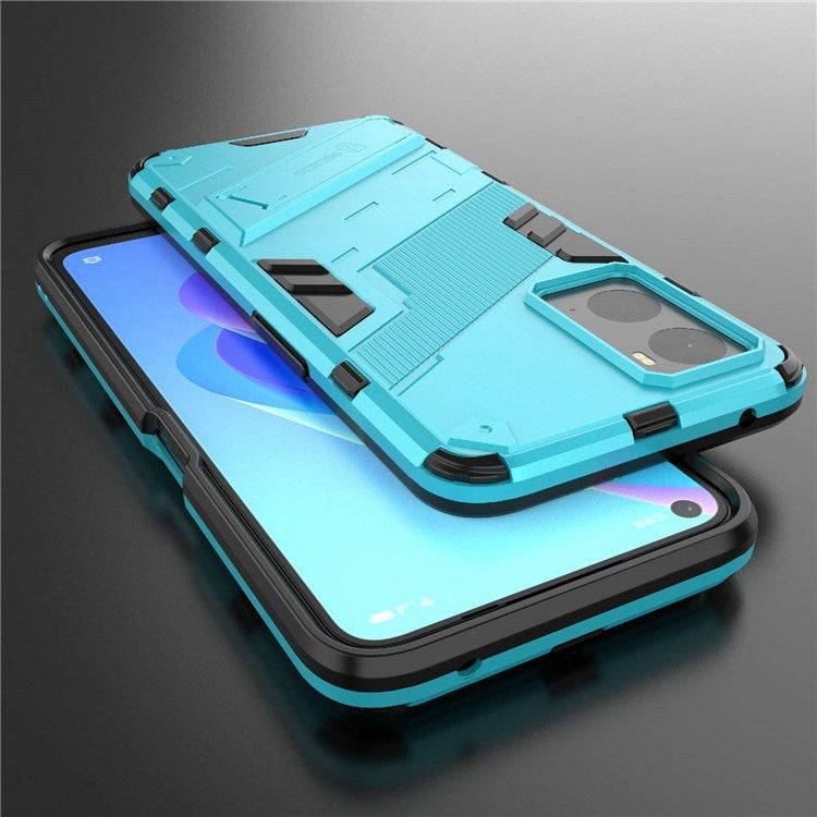 Hard PC + Soft TPU Case for Realme 9i / Oppo A36 / A76 Adjustable Kickstand Well-protected Phone Case Shell - Baby Blue