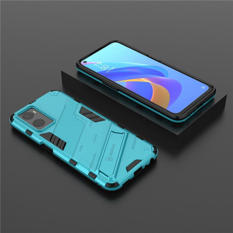 Hard PC + Soft TPU Case for Realme 9i / Oppo A36 / A76 Adjustable Kickstand Well-protected Phone Case Shell - Baby Blue