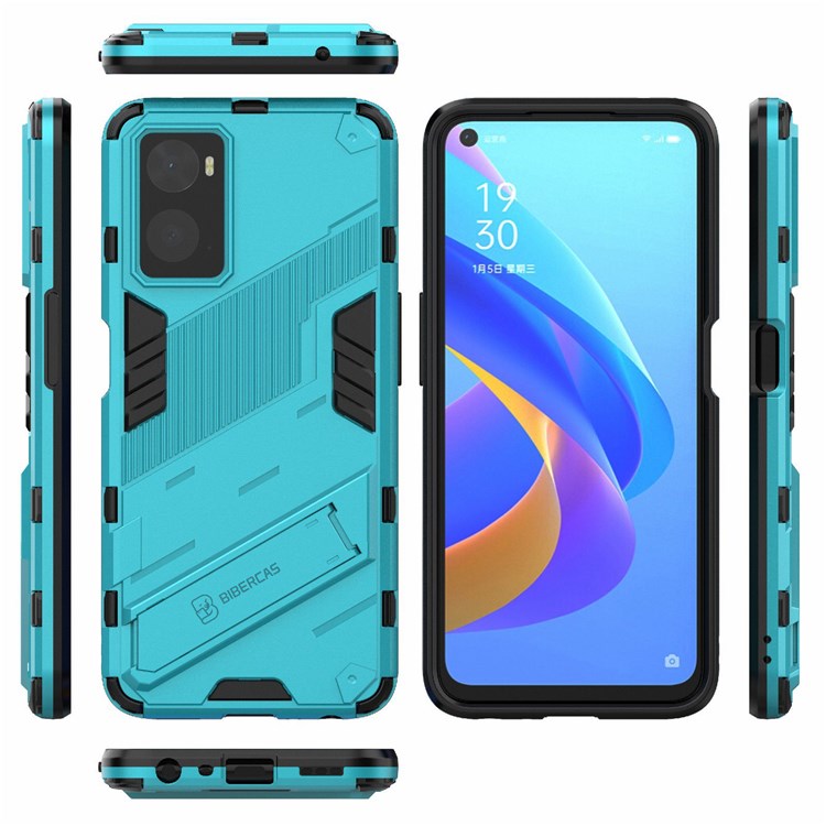 Hard PC + Soft TPU Case for Realme 9i / Oppo A36 / A76 Adjustable Kickstand Well-protected Phone Case Shell - Baby Blue